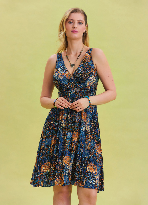 V Neck Robe Blue Ethnic Dress 4513